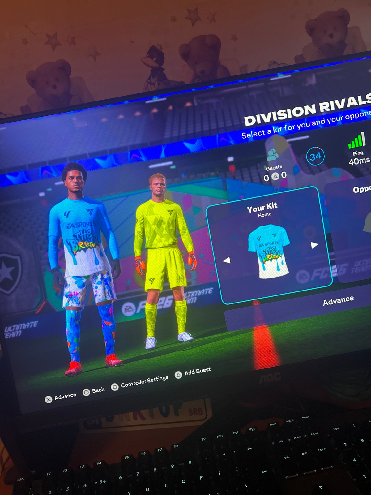 Gamer documents EA Sports FC 24 kit selection in Sofia