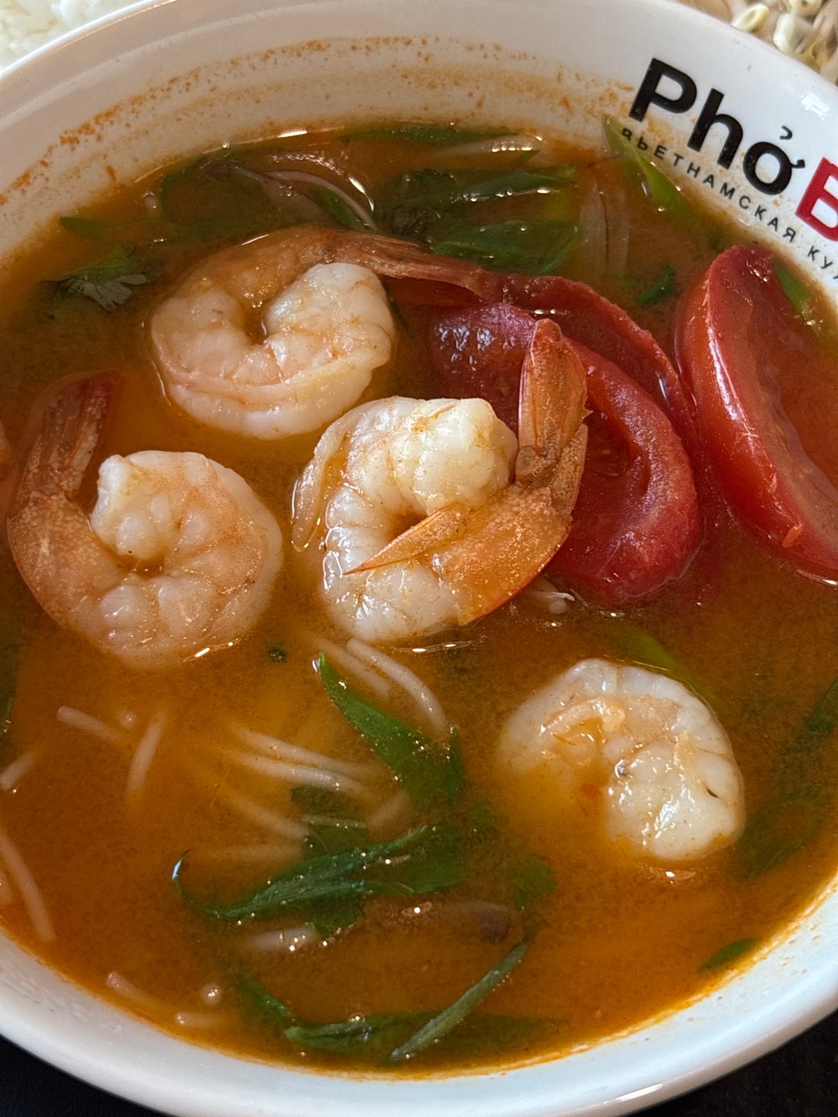 Vietnamese pho and rice lunch at a Khimki restaurant