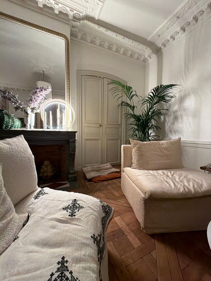 Evening moments captured inside classic Parisian Haussmannian apartment