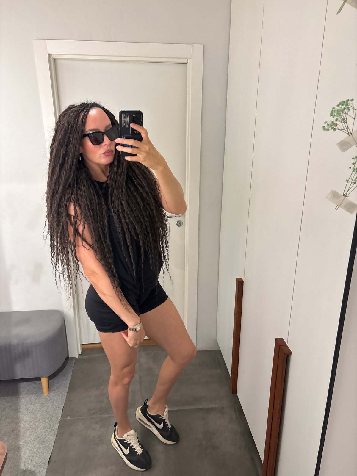 Woman takes multiple selfies in Chaikovsky, Russia morning