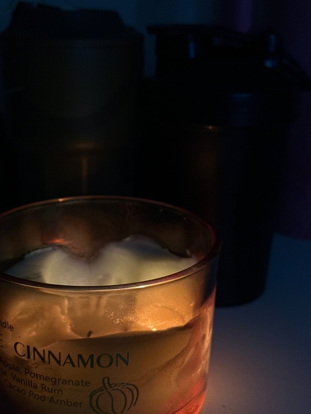 Cinnamon candle with pumpkin design observed in Perm, Russia