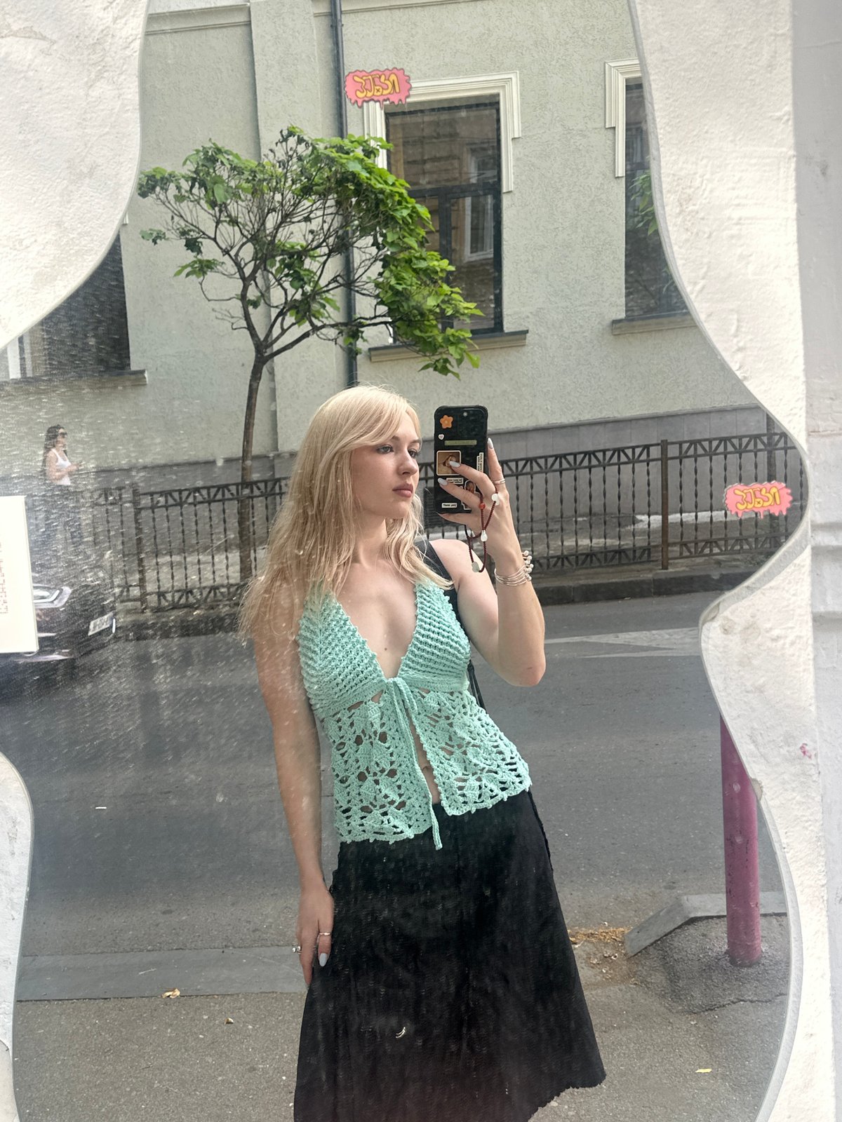 Outdoor mirror selfie in Tbilisi, casual summer style