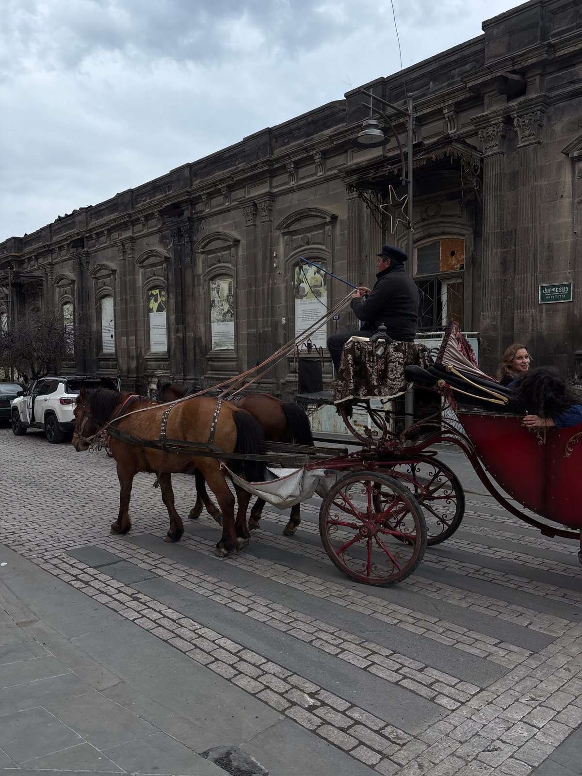 Horse-drawn carriage spotted on streets of Gyumri, Armenia
