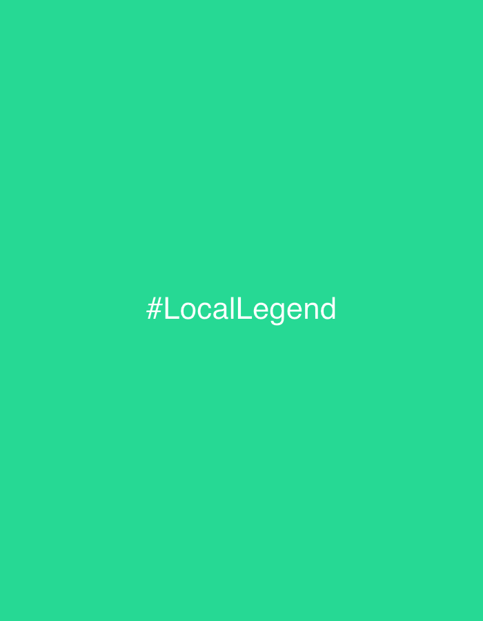 #LocalLegend hashtag graphic on turquoise background