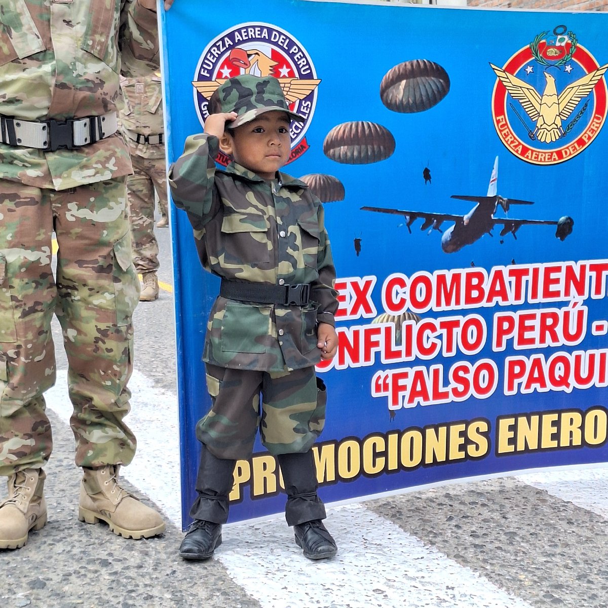 Military parade with marching band held in Paucarpata, Peru