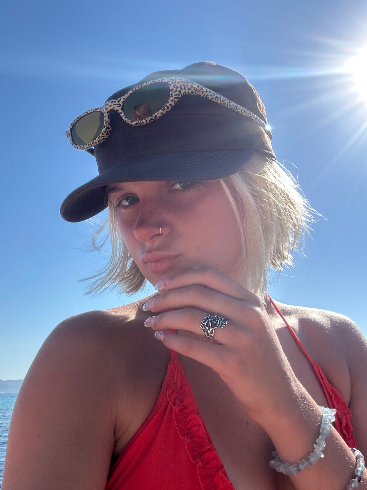 Sunny selfie moment on a clear summer day in Zakynthos