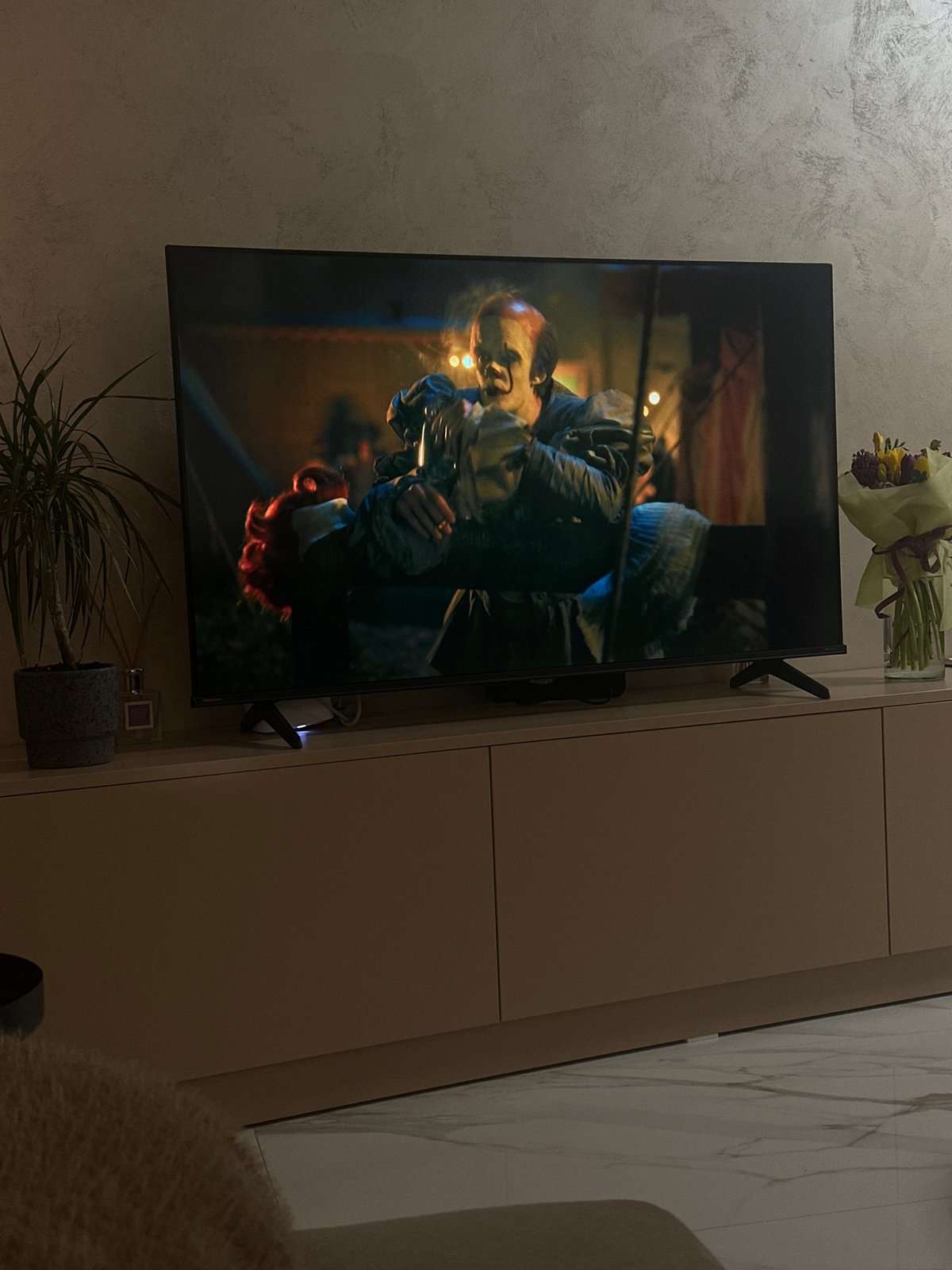 Television broadcasts dramatic scene in Sofia home