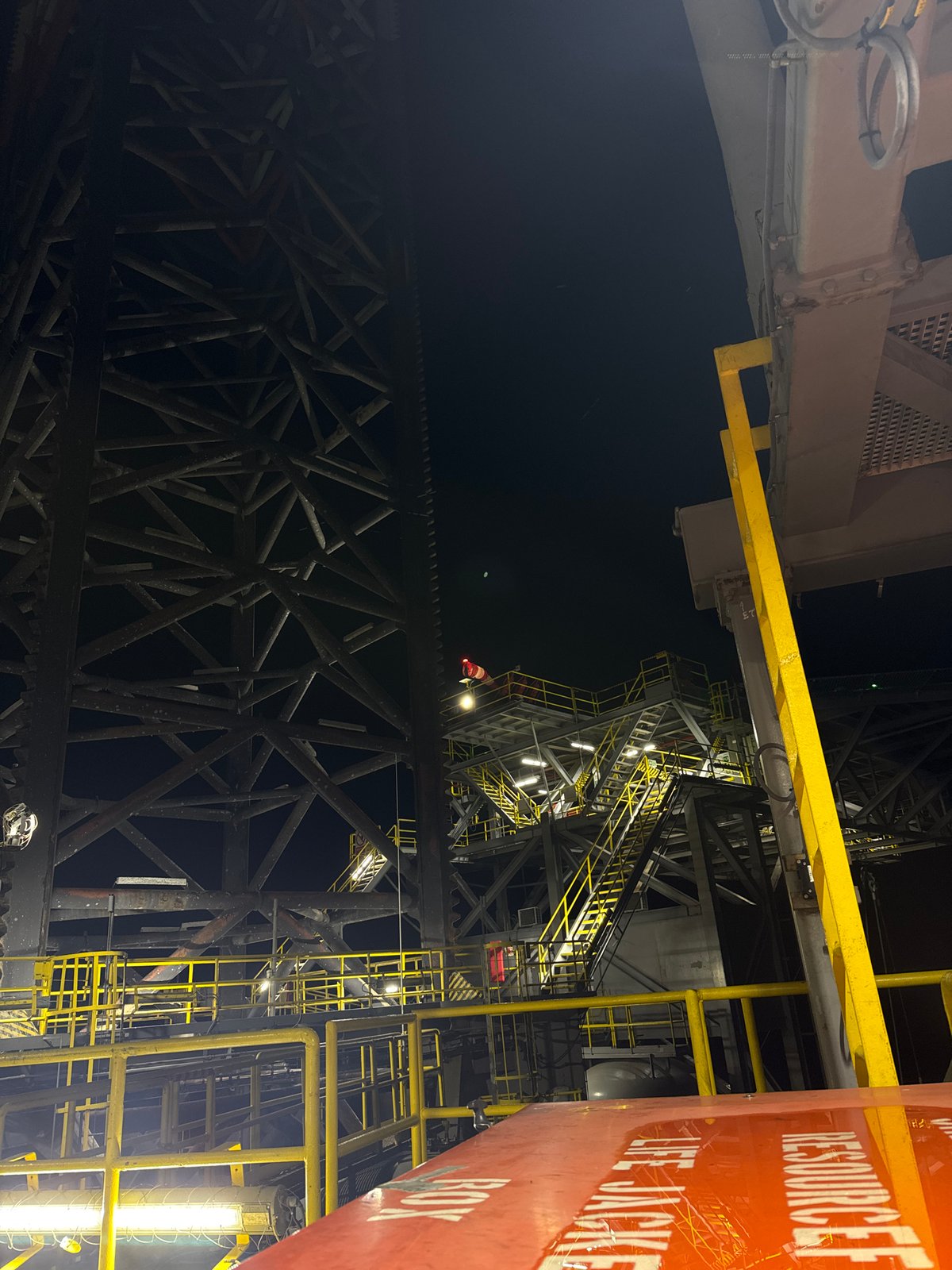 Industrial structure photographed illuminated at night in Italy