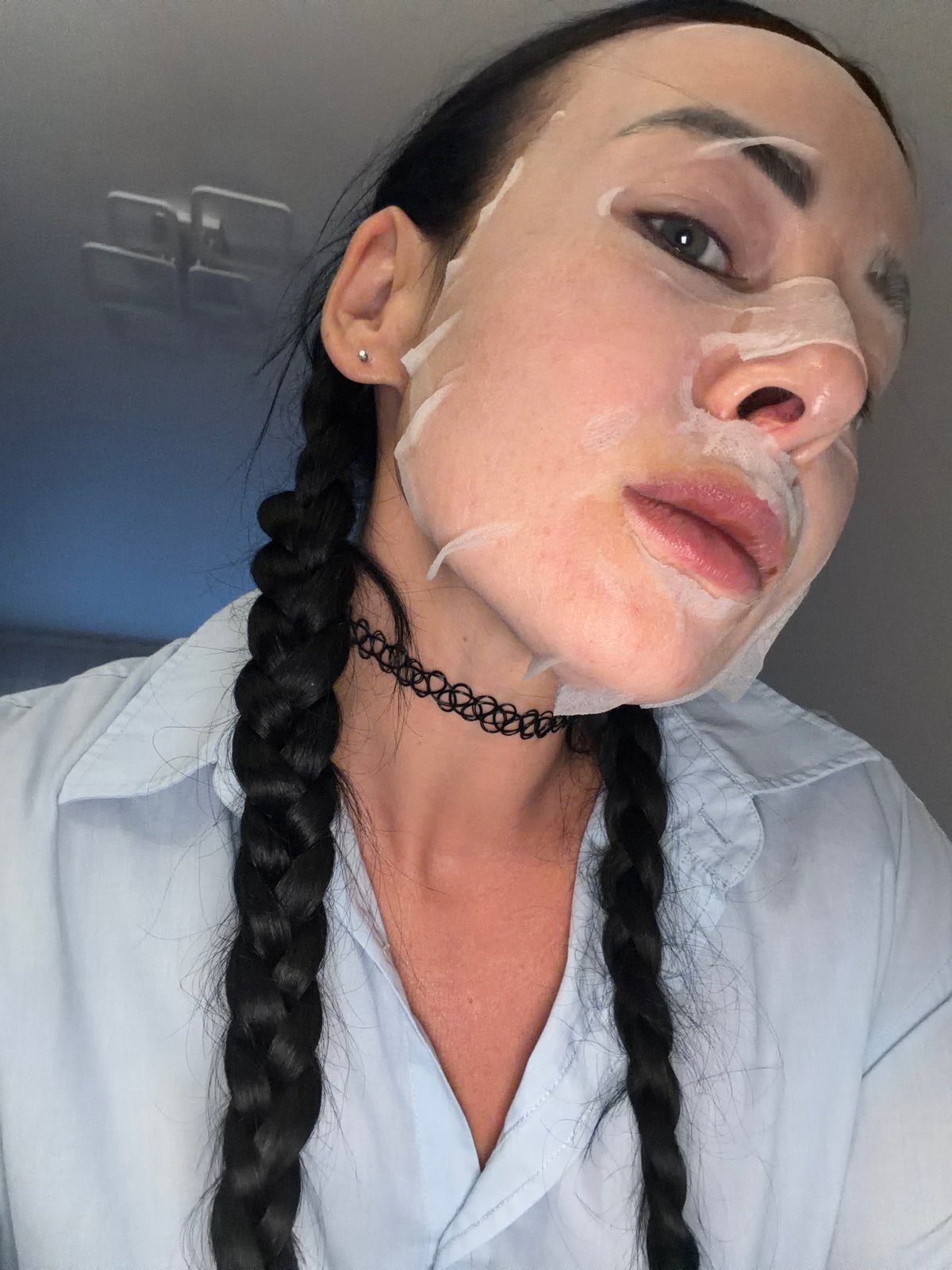 Woman documents facial mask skincare routine in Russia