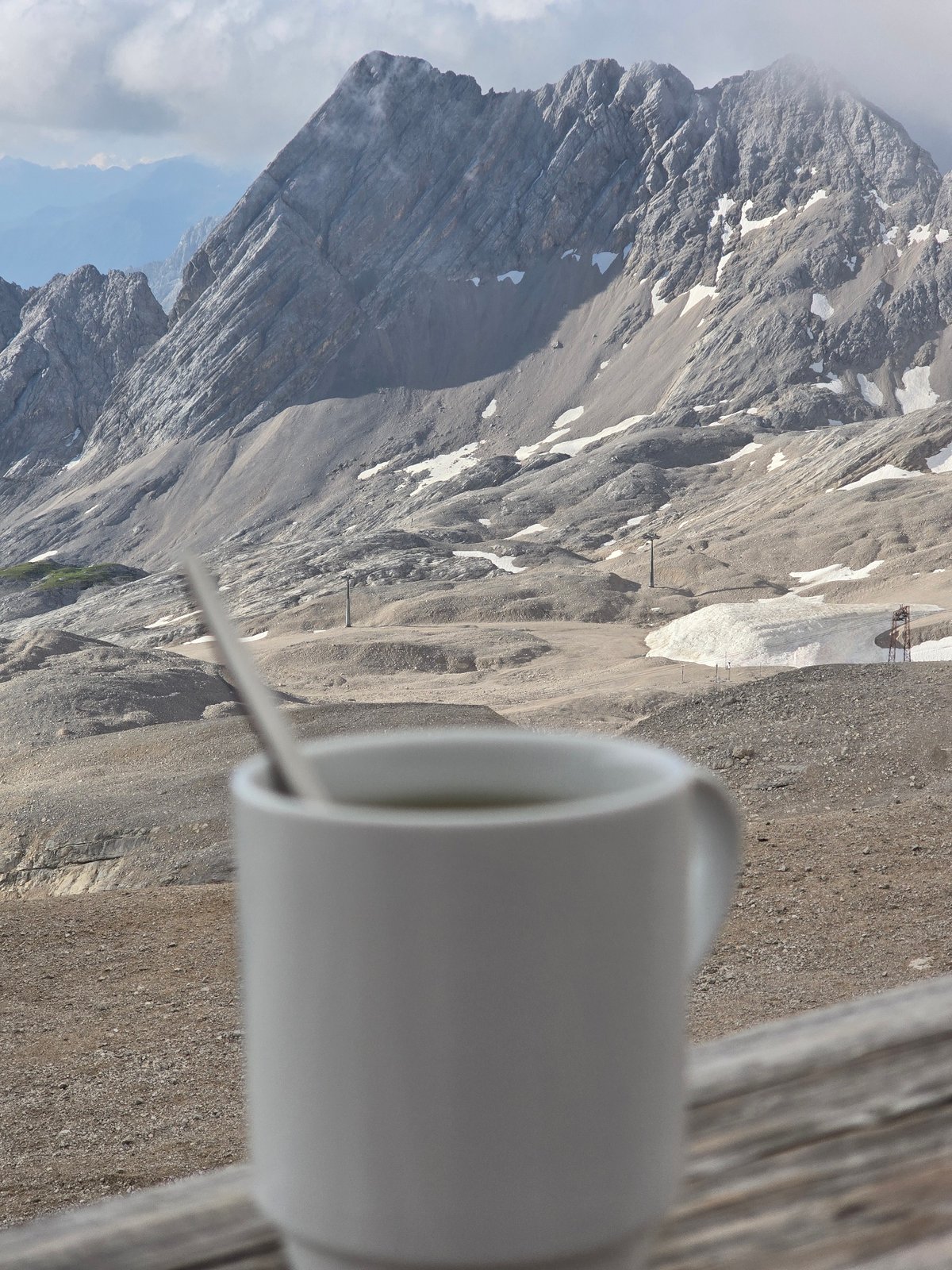 Coffee and panoramas at the Zugspitze summit on a July morning