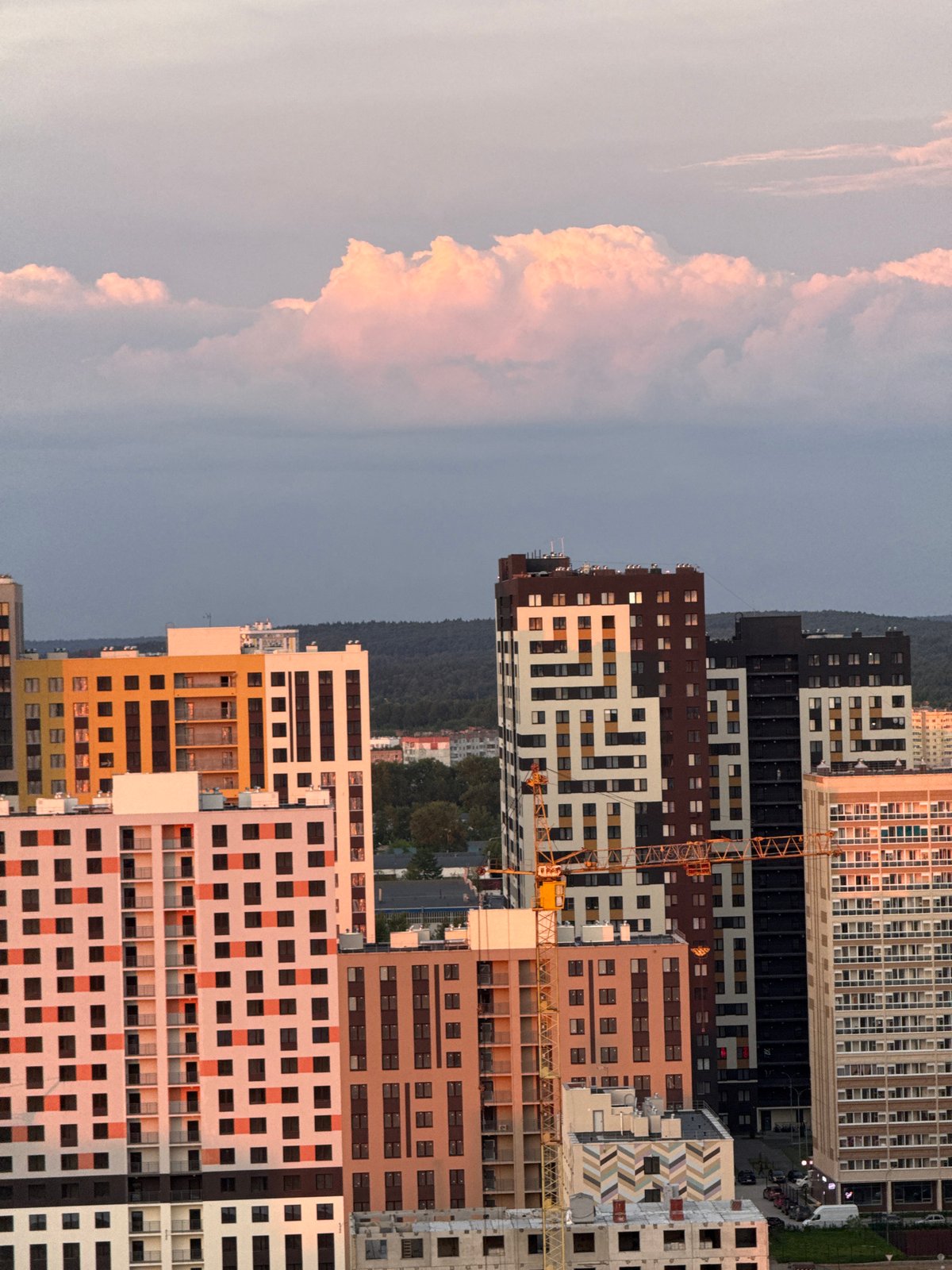 Sunset documented over Sokol, Russia urban landscape