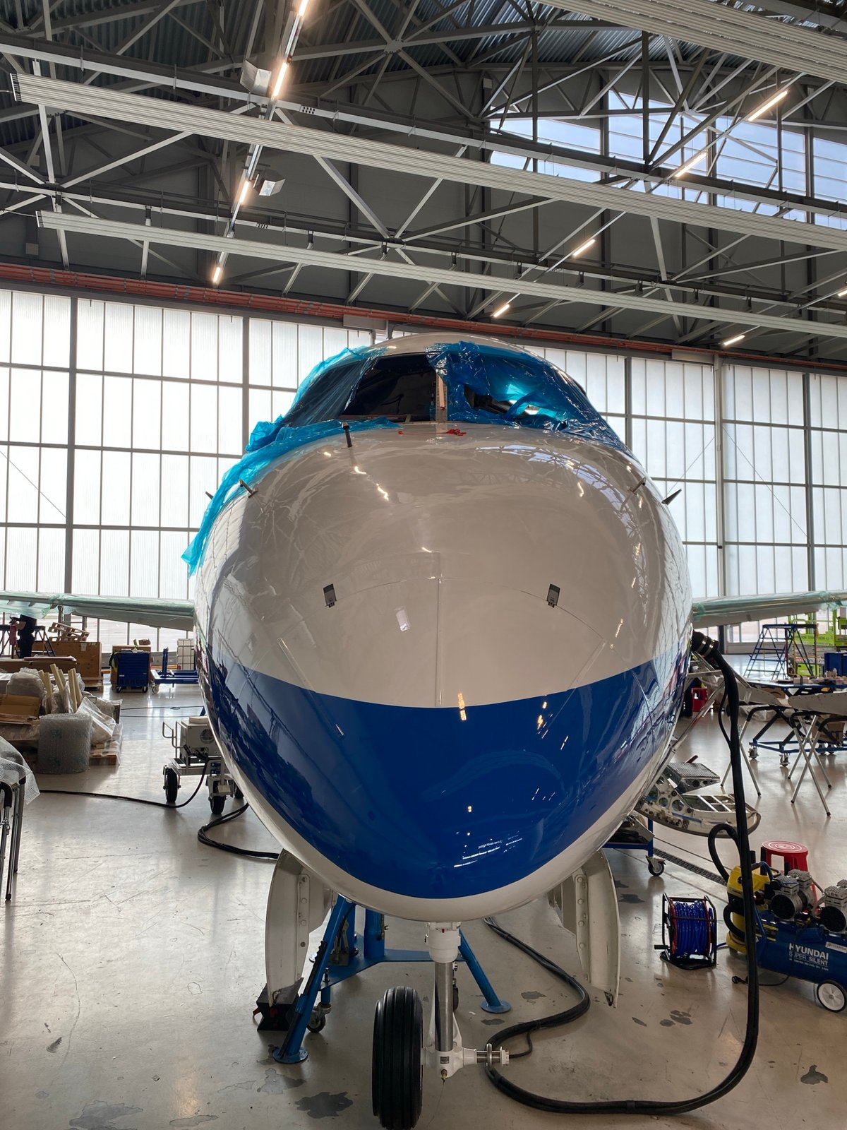 Aircraft undergoes routine maintenance at Skulte Airport, Latvia