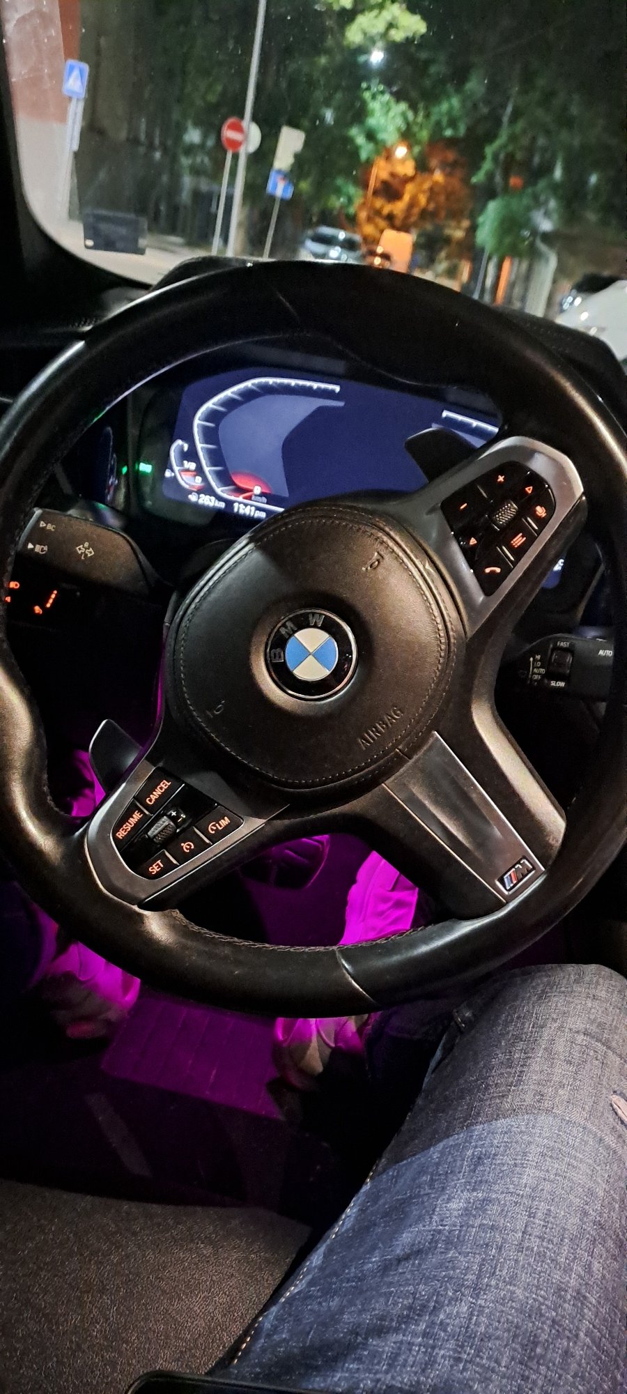 Driver navigates BMW through Burgas streets at night