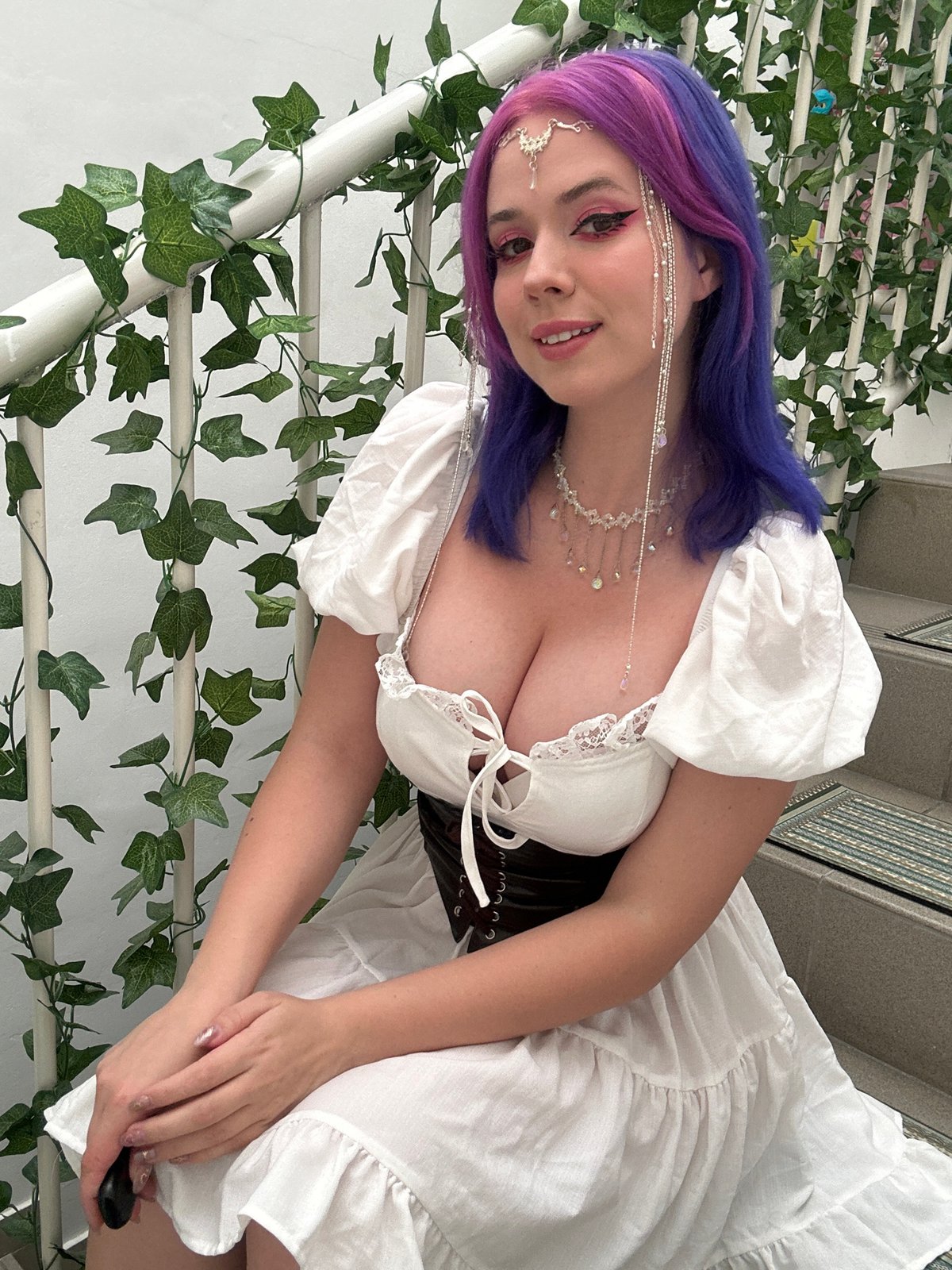 Costumed woman poses for photoshoot near Zagreb landmarks