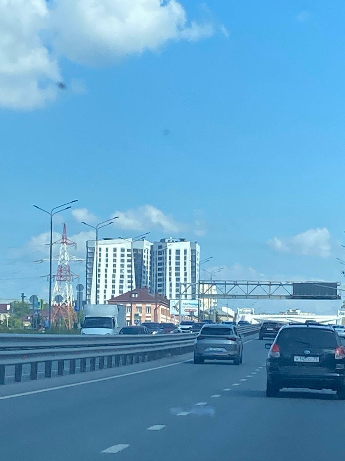 Highway traffic and pedestrian bridge in Kazan