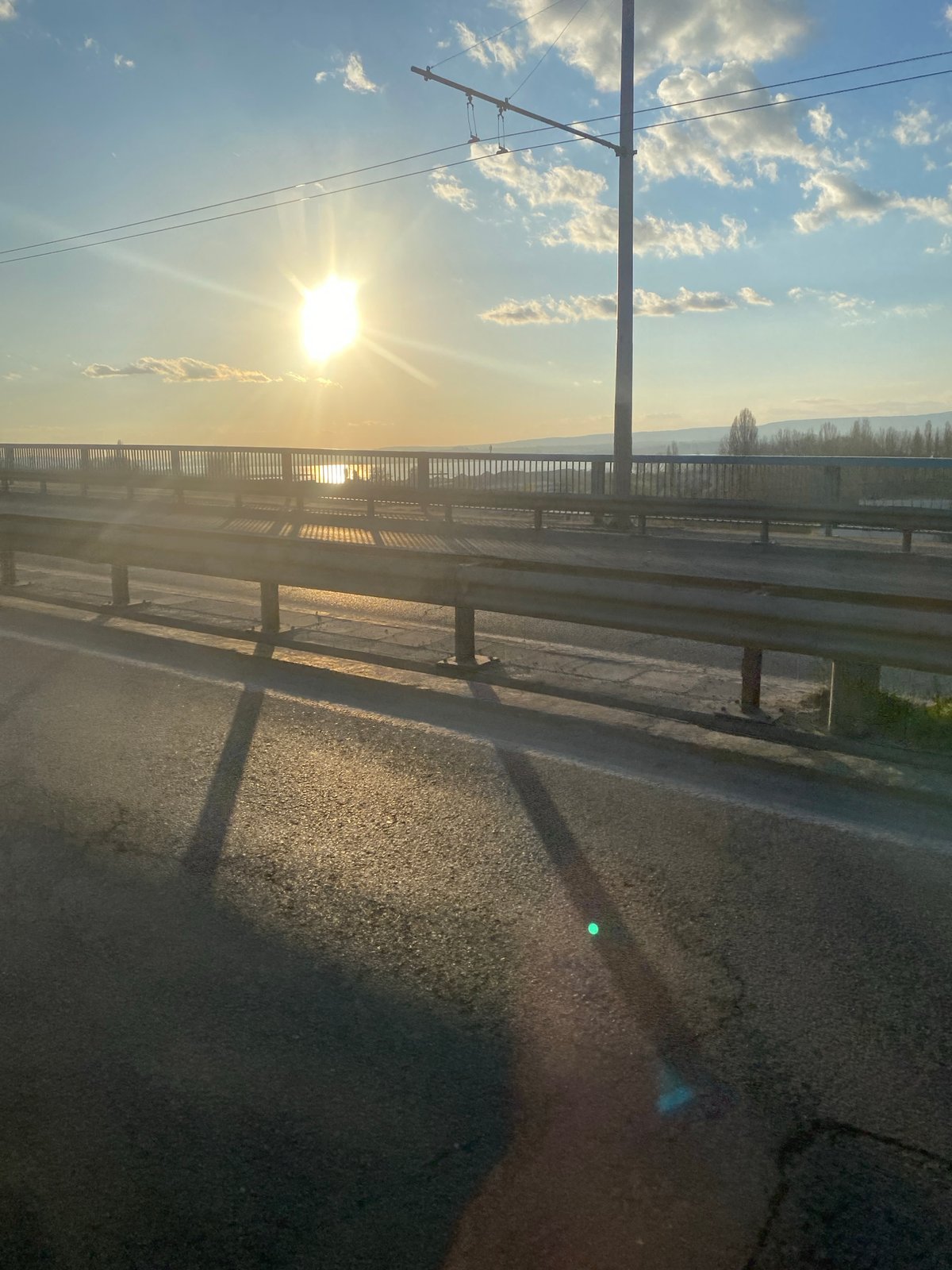 Golden hour observed from elevated bridge structure in Varna