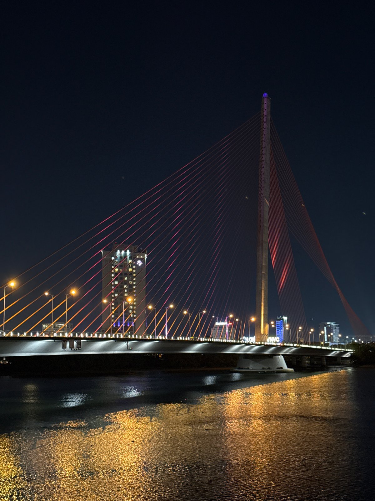 Nighttime cityscape documentation captures illuminated Đà Nẵng waterfront