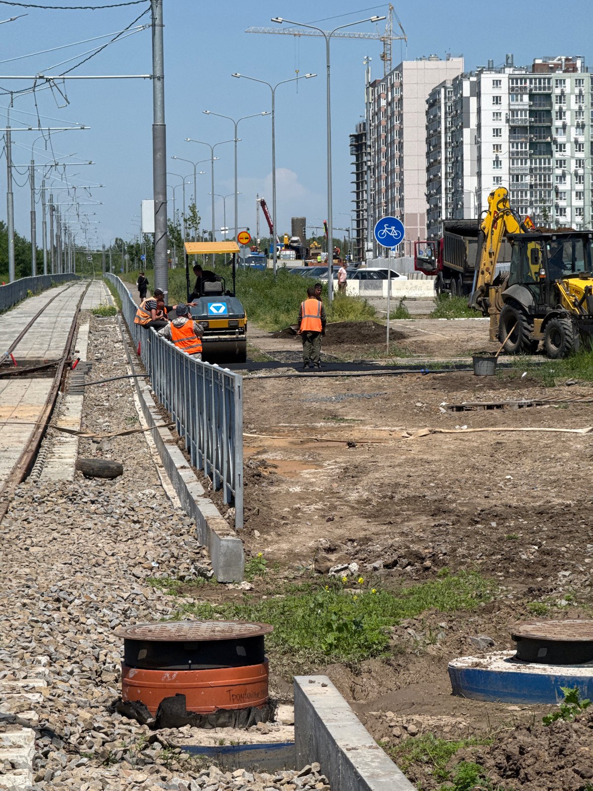 Construction crews work on rail infrastructure in Rostov-on-Don