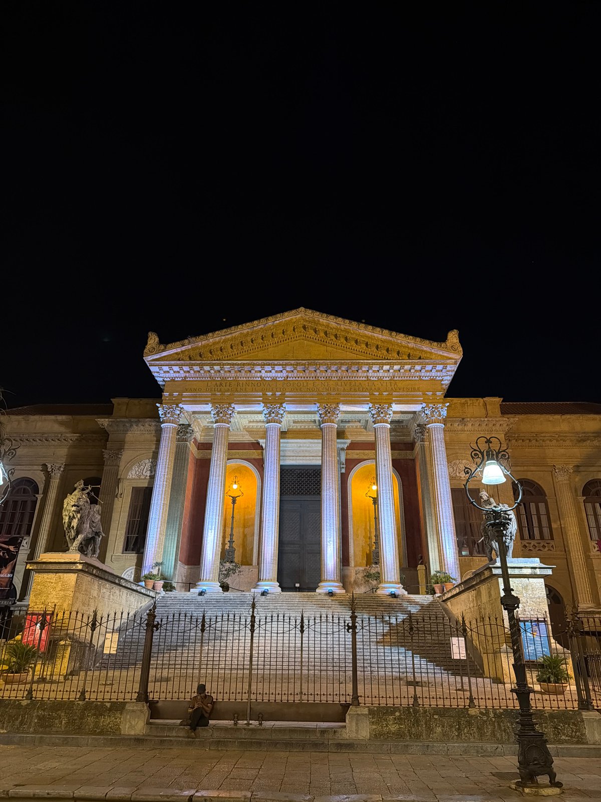 Palermo's Teatro Massimo glows under night lighting