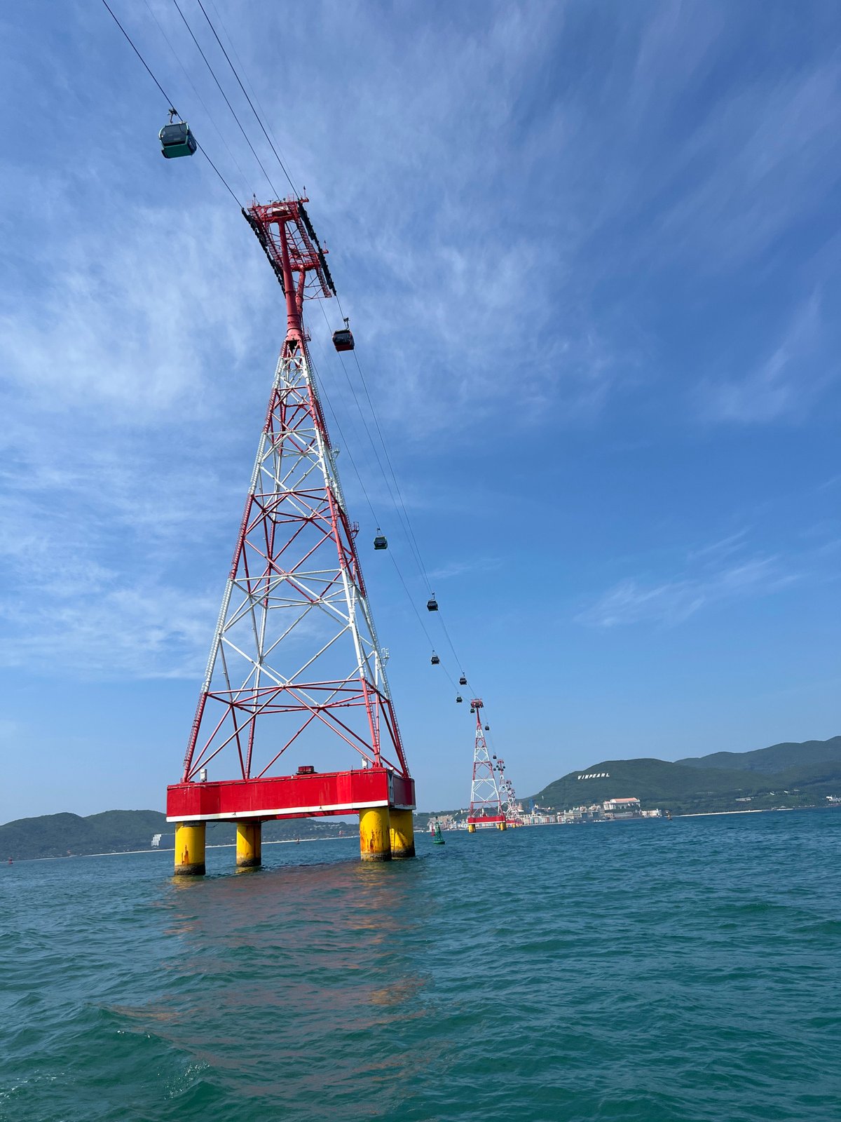 Vinpearl Cable Car towers rise from turquoise Nha Trang waters