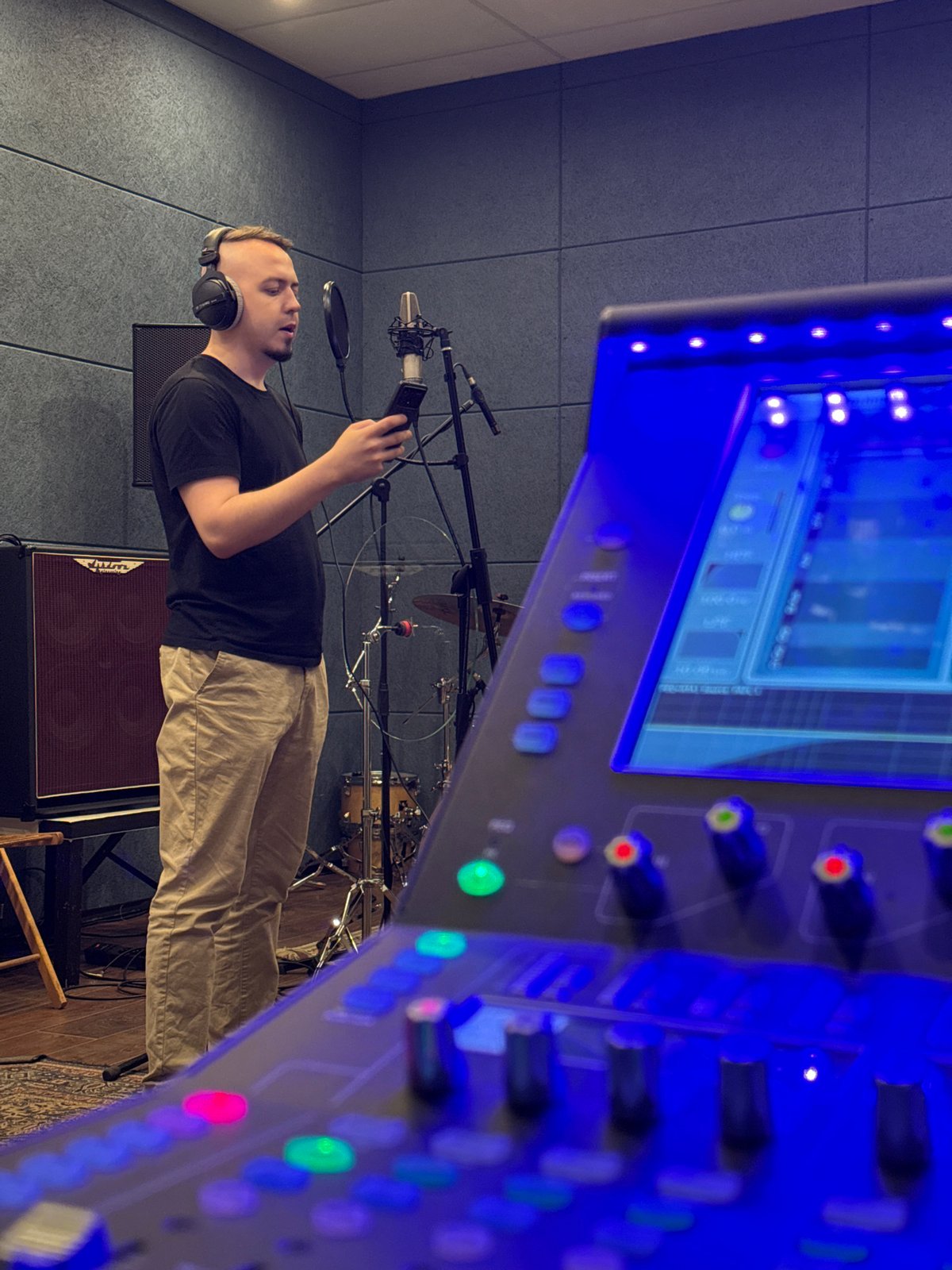 Vocal recording session captured at Moscow studio