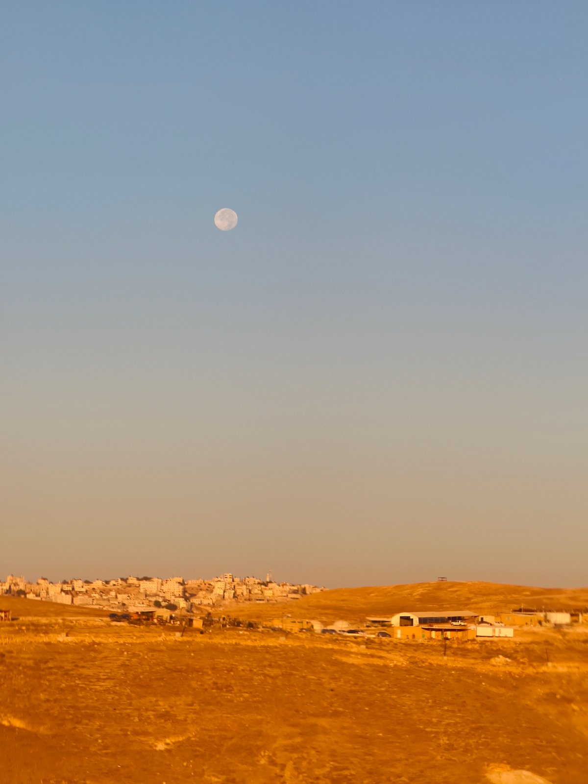 Hiking through arid West Bank hills near a hillside settlement