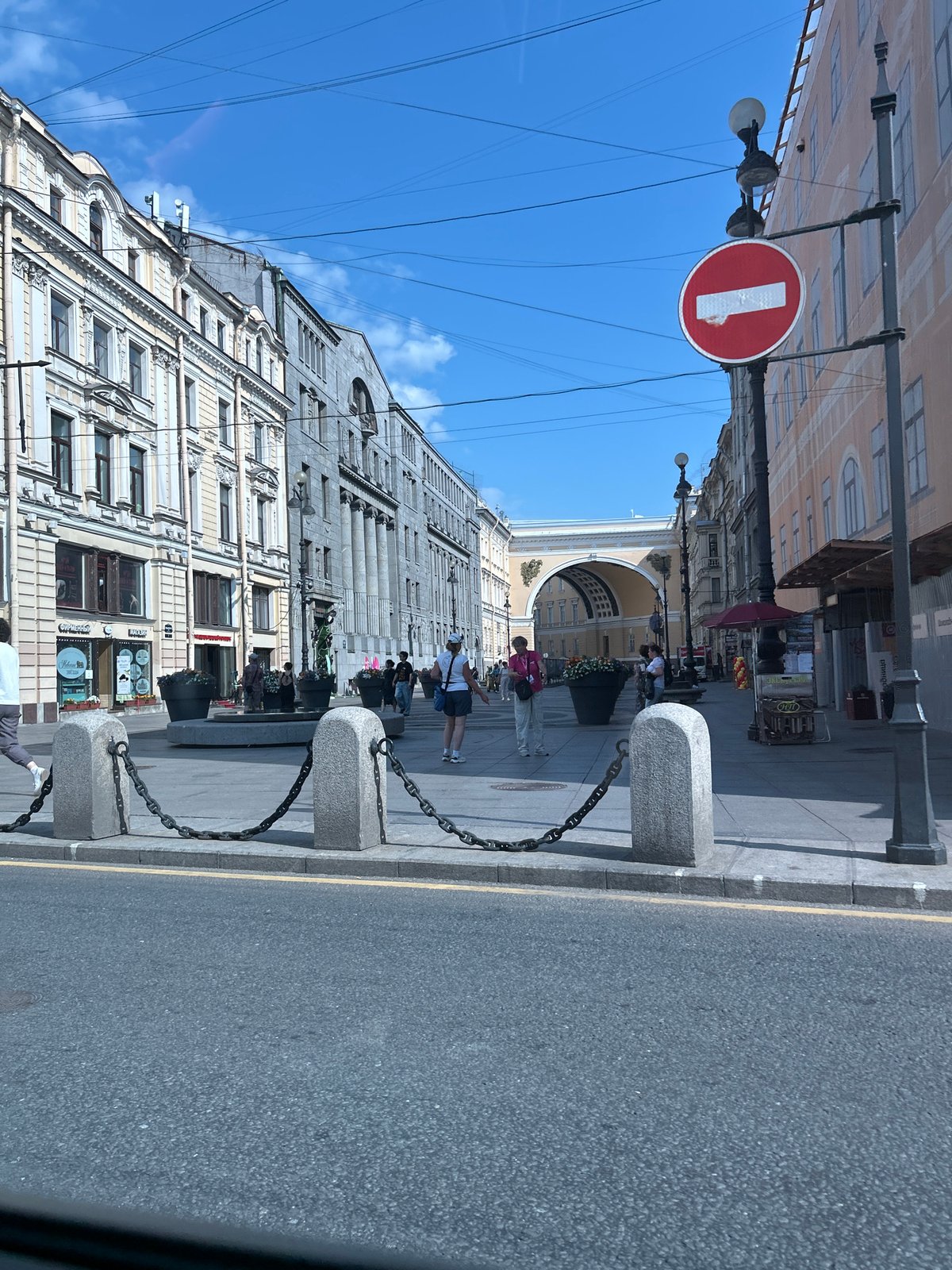 Street-level look down Nevsky Prospekt near General Staff Building