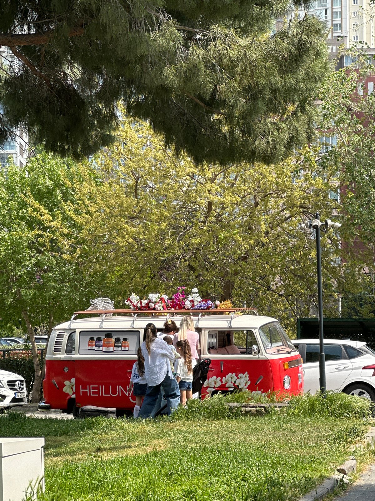 Decorated Volkswagen bus draws gathering in Istanbul park