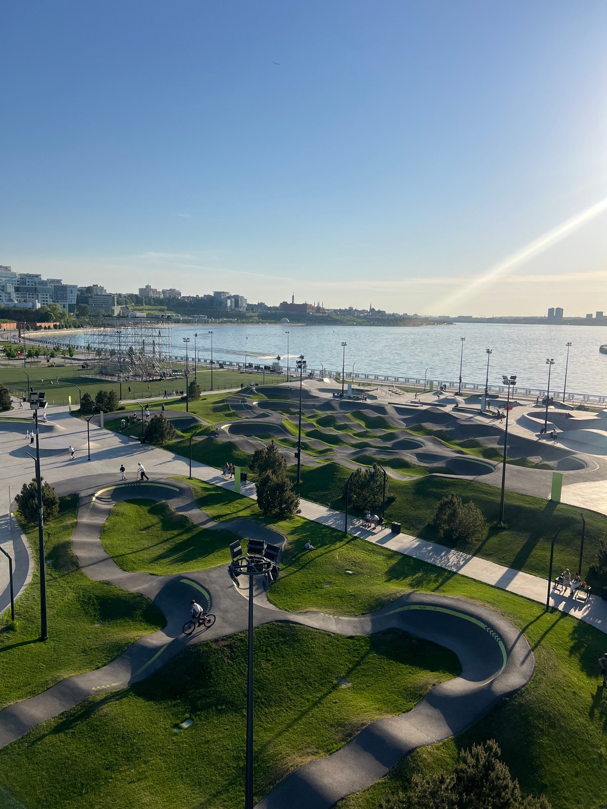 Kazan park with pump track photographed near Volga River