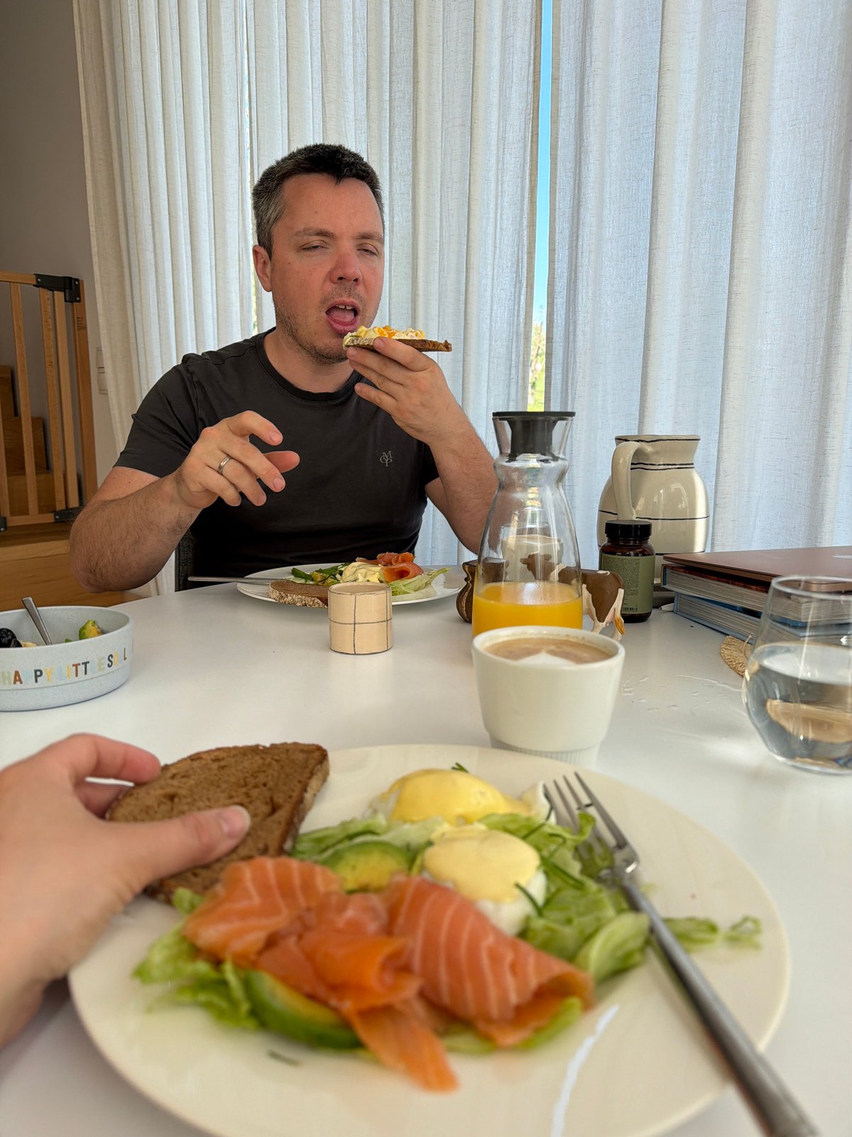 Morning meal shared in Gangloff features poached eggs