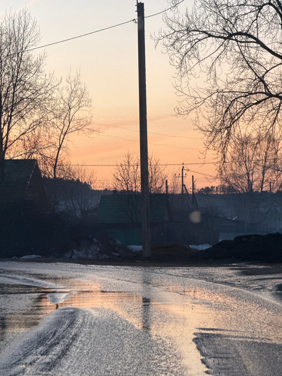 Daily scenes captured in snowy Chaikovsky: wet streets, dog