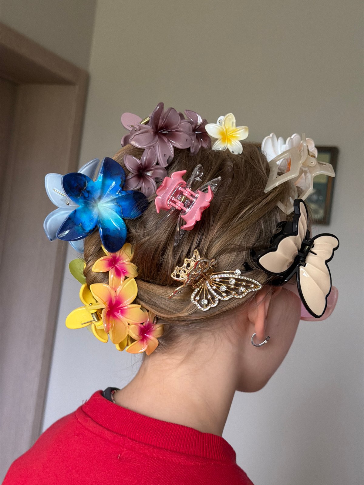 Young person showcases elaborate hair clip collection in Latvia