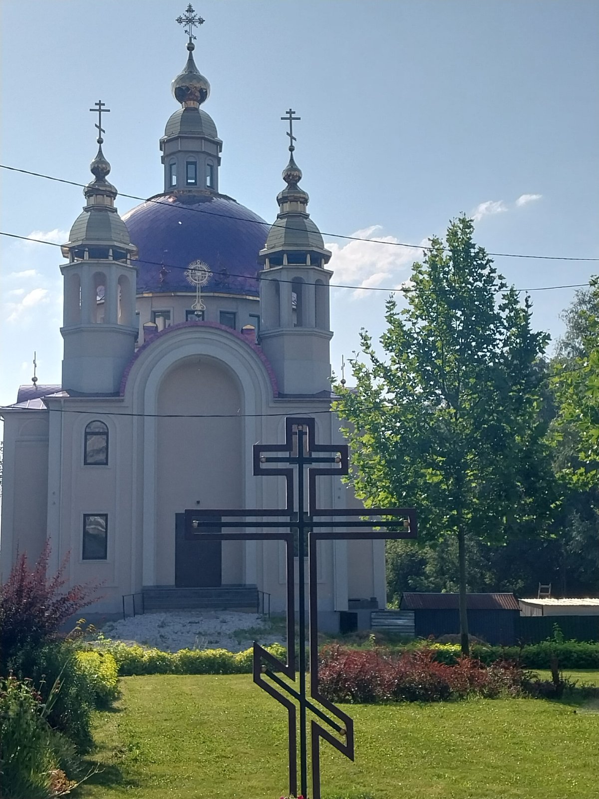 Orthodox church with purple dome and golden spires, Dnipro