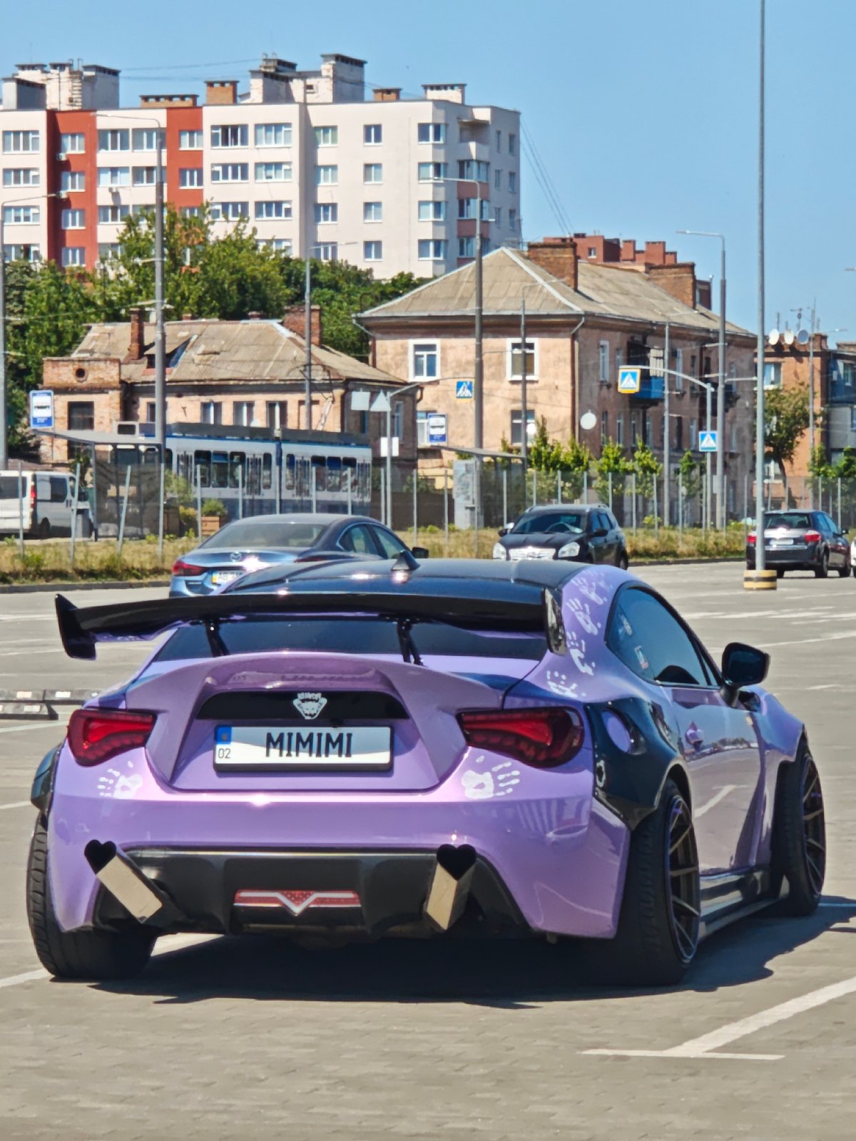 Custom purple sports car spotted in Vinnytsia parking lot