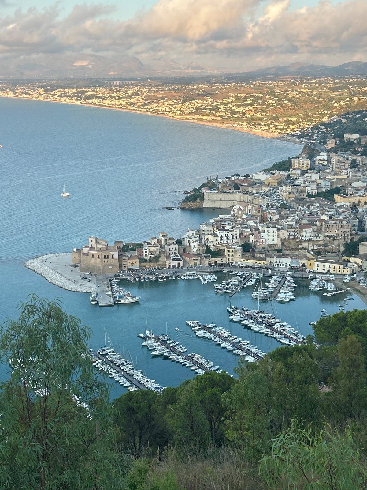 Aerial views of Castellammare del Golfo's harbor and coastline