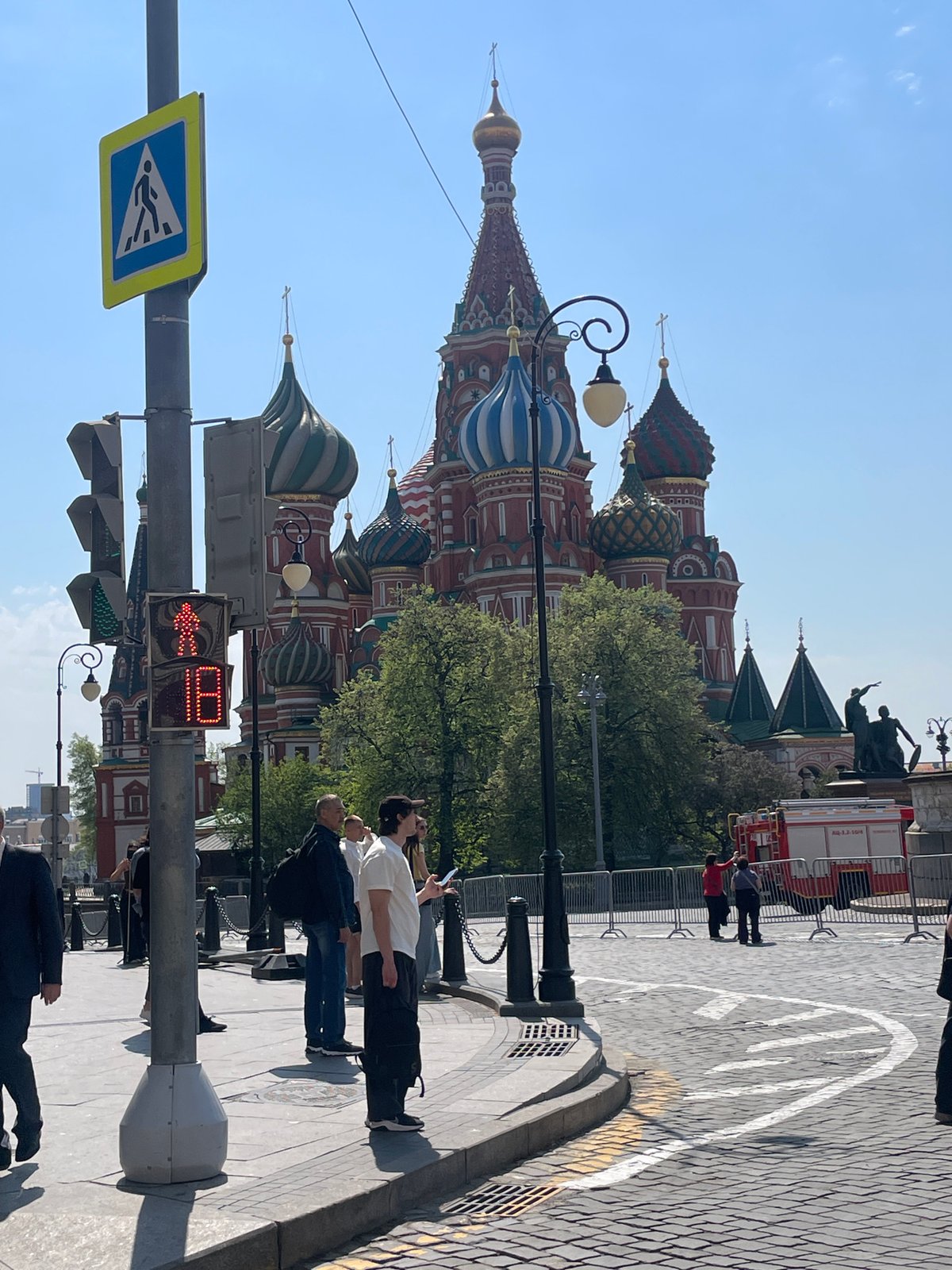 Pedestrian crossing captured near St. Basil's Cathedral in Moscow