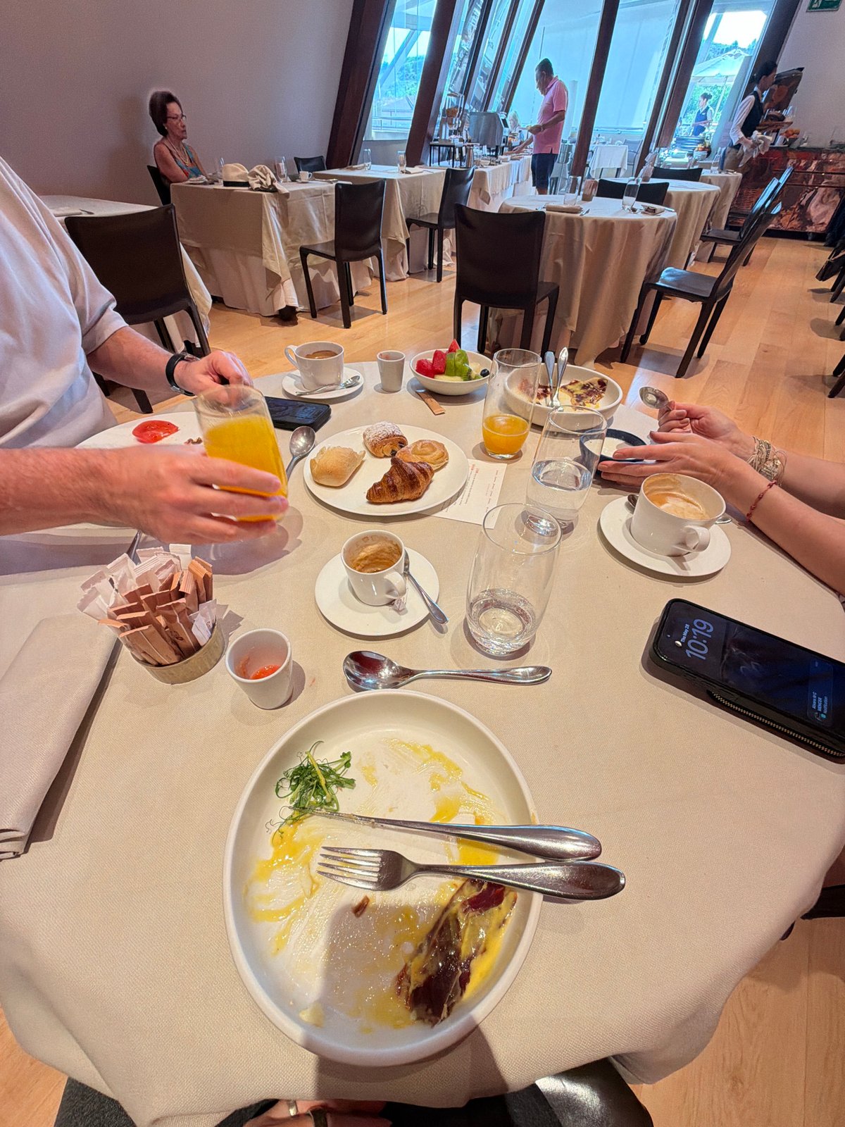 Breakfast dining captured at upscale Elciego restaurant