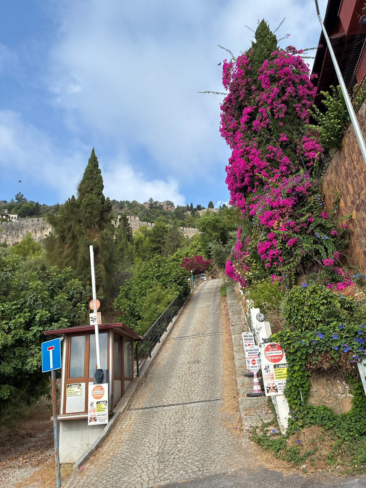 Cobblestone checkpoint road leading up to Alanya Castle