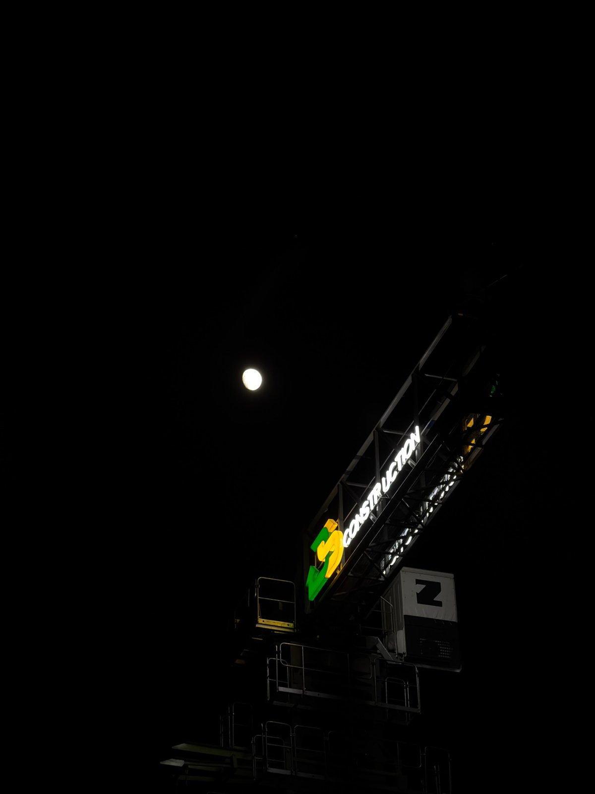 Full moon illuminates Yerevan construction site at night