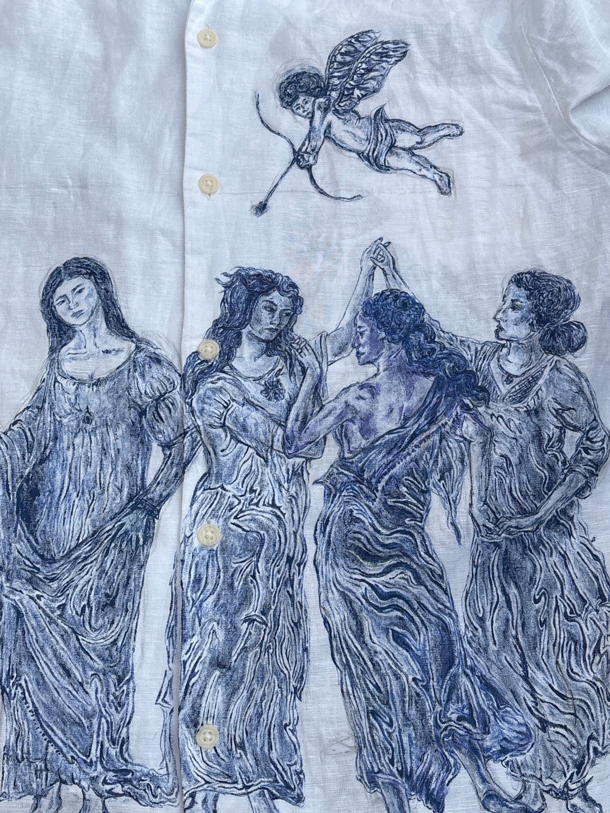 Classical blue pattern documented on white fabric in Leeds