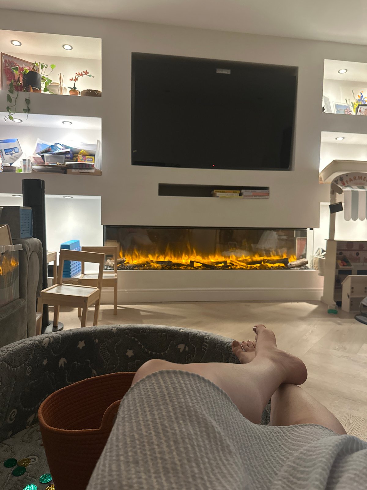 Cozy night in with burgers and a glowing fireplace in Leeds