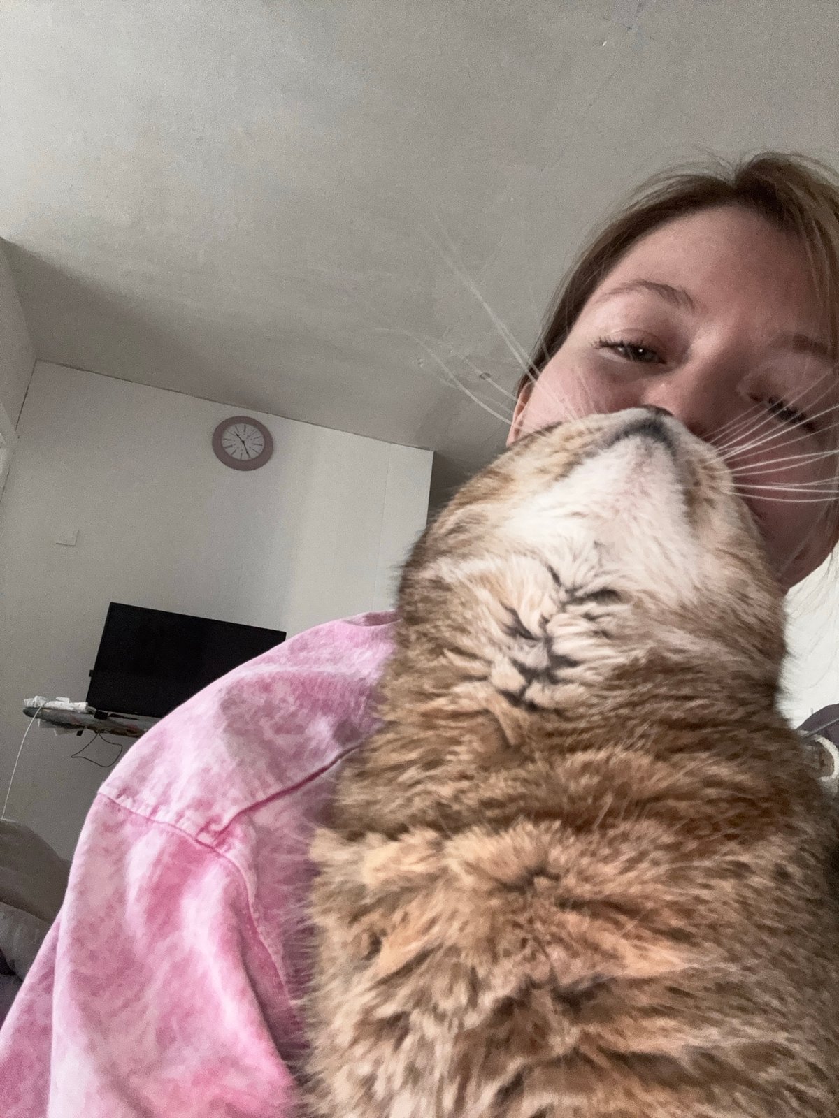 Woman shares tender moment with tabby cat in Russia