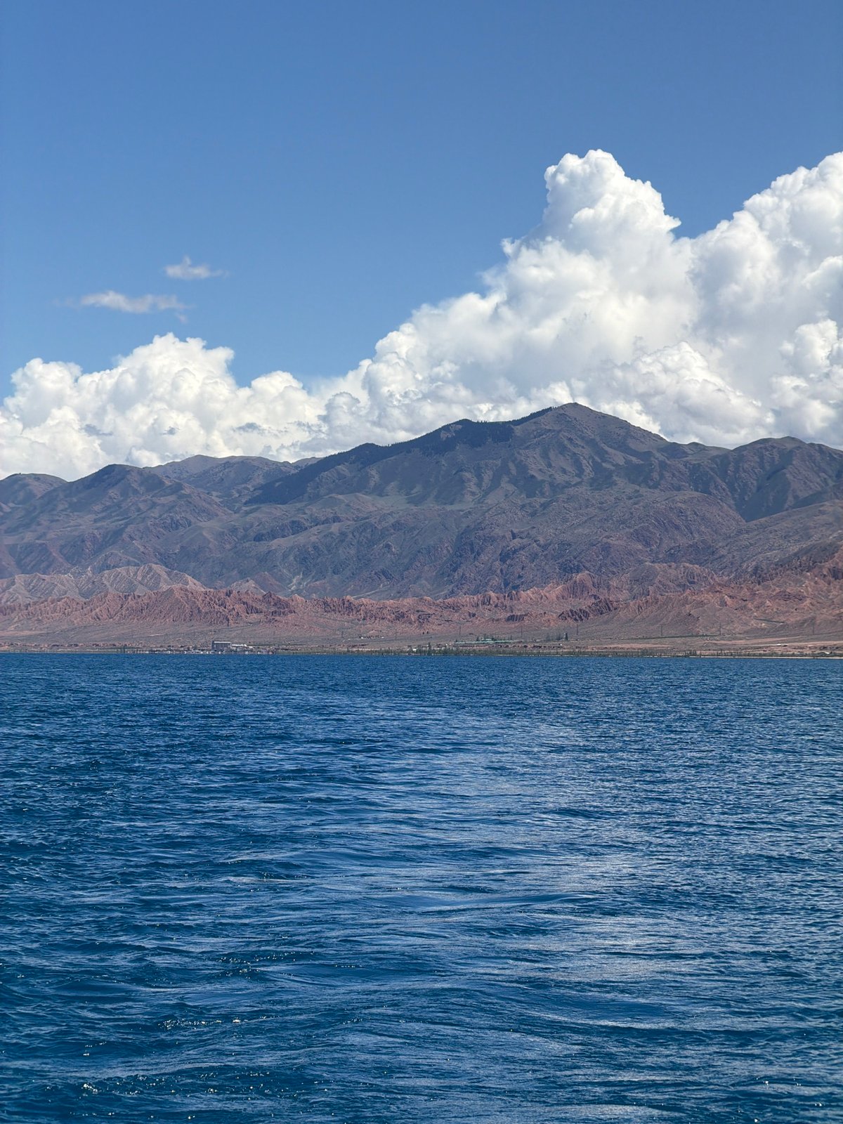 Morning views of Lake Issyk-Kul mountains documented in Kyrgyzstan