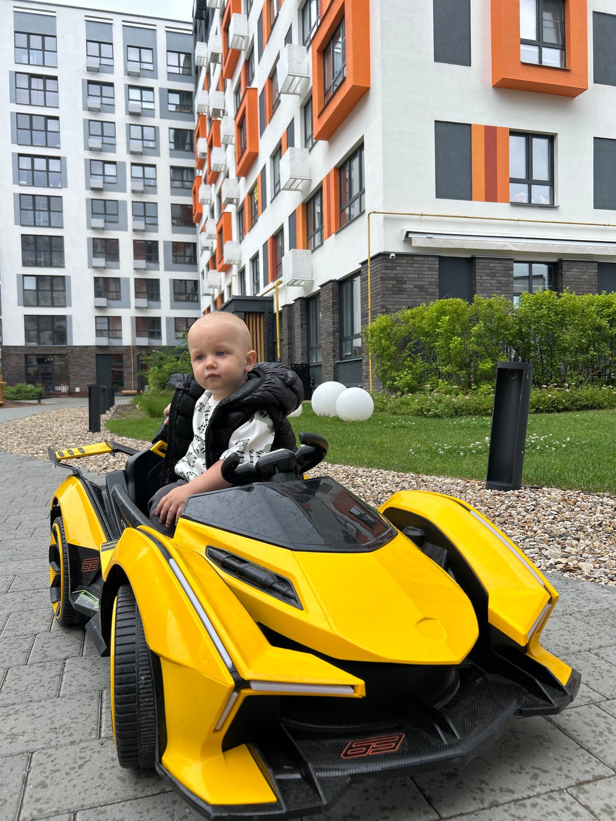 Toddler plays outside residential complex in Kaluga, Russia