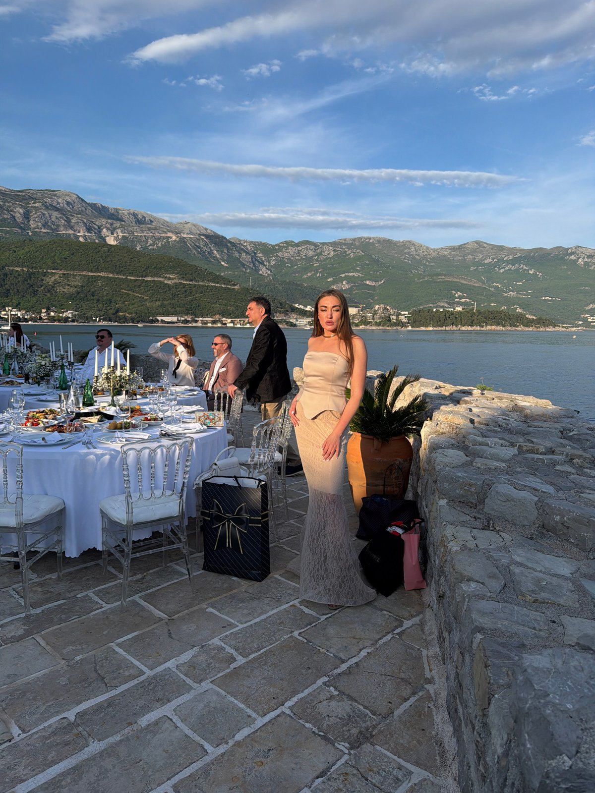 Elegant seaside reception held in Budva during golden hour