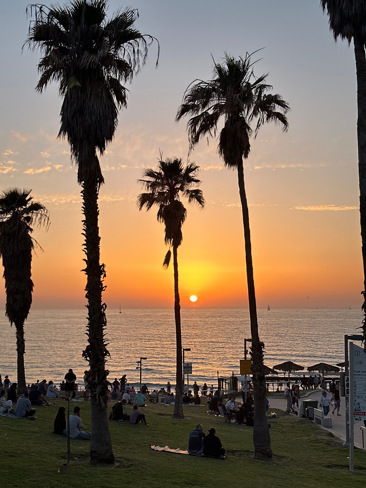 Sunset observed over Mediterranean Sea in Tel Aviv