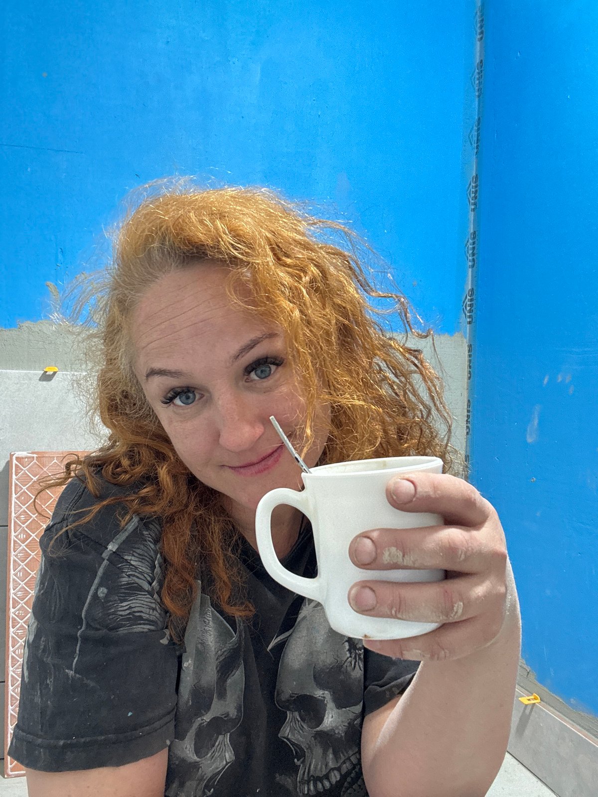 Early morning coffee break during construction work in Chaikovsky