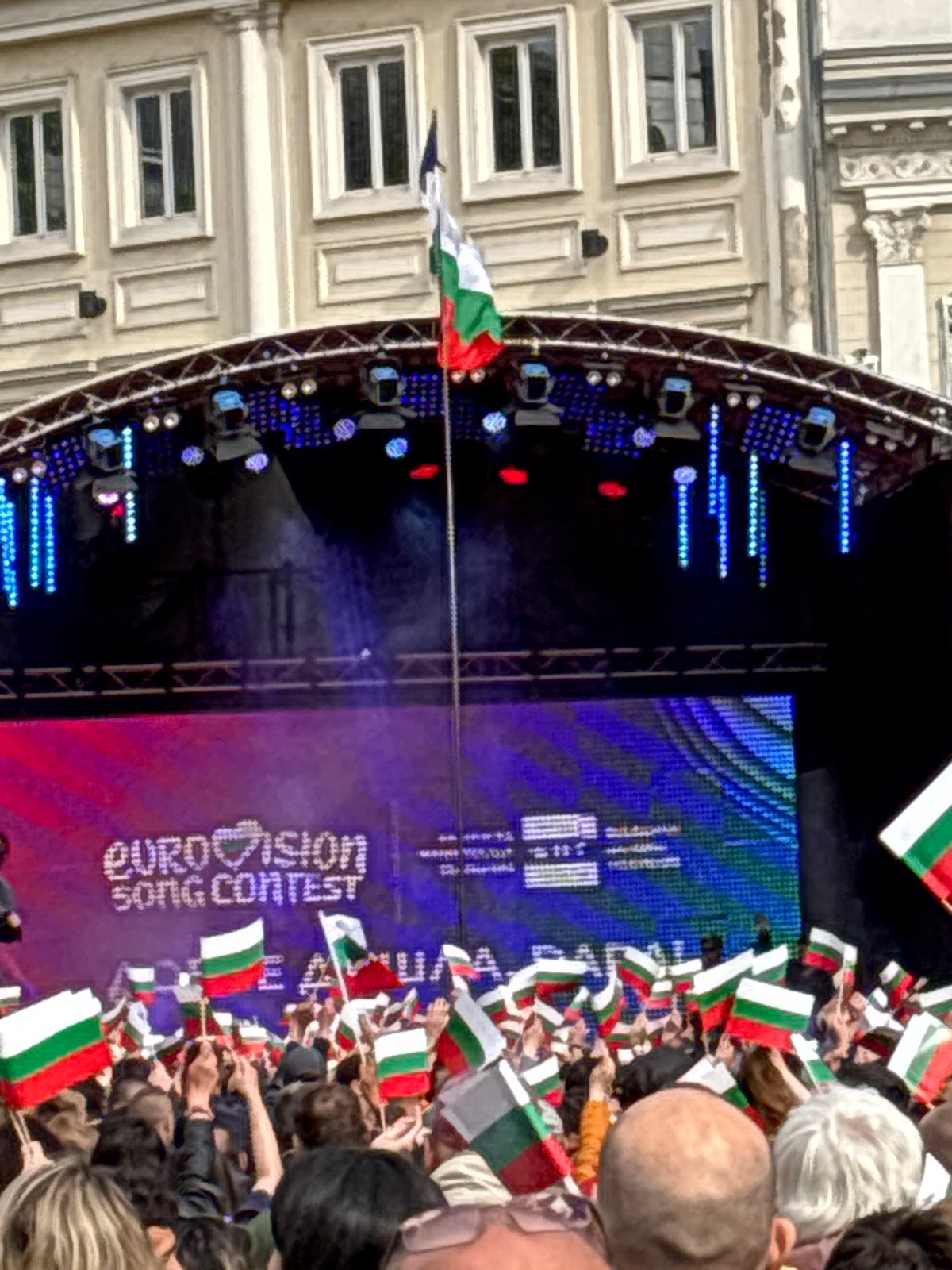 Eurovision crowds gather with Bulgarian flags in Sofia square