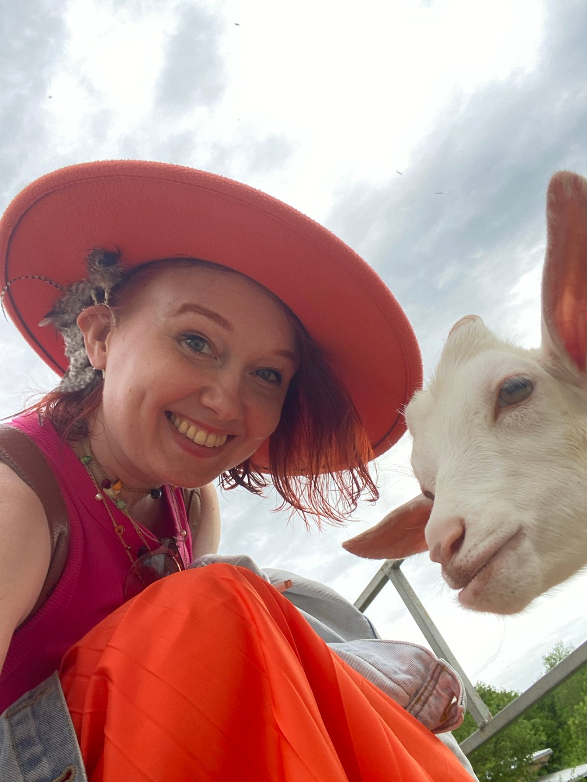 Farm visitor documents goat interactions in Прогресс, Russia