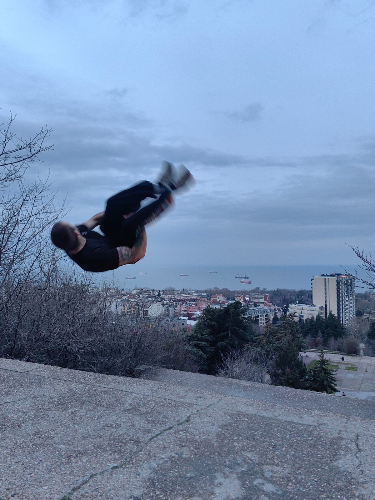 Man performs acrobatic stunts across multiple Varna locations